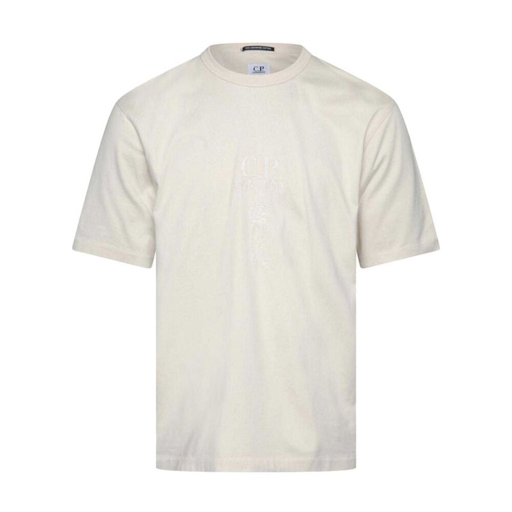 C.P. Company Mens Twisted Mercerised Cotton Logo T-Shirt / Cream